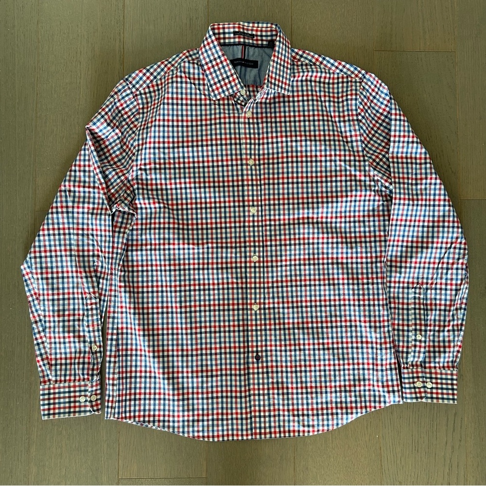 Tommy Hilfiger Red White & Blue Slim Fit Non Iron Button Down Collar Shirt